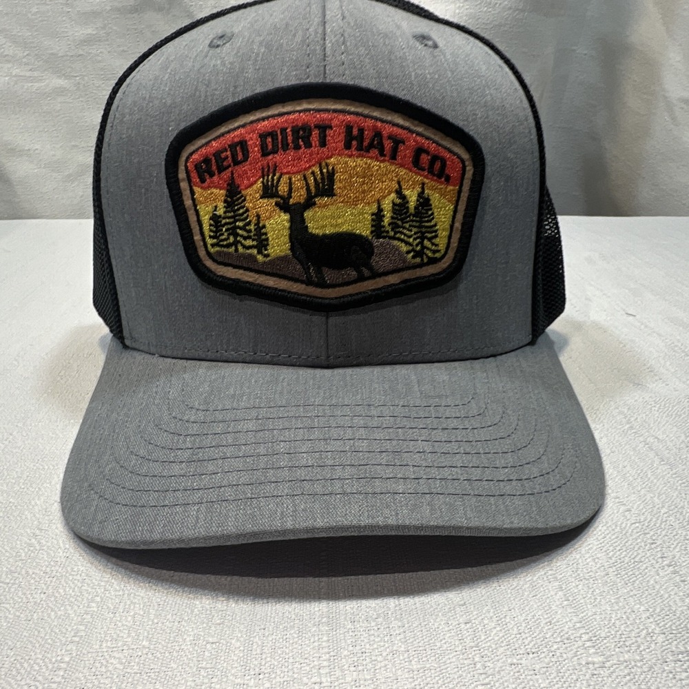 Red Dirt Hat Co Gray/Black Adjustable Mesh Back Trucker Hat Deer Patch One Size
